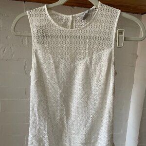 H&M white patterned blouse with patterned lace overlay